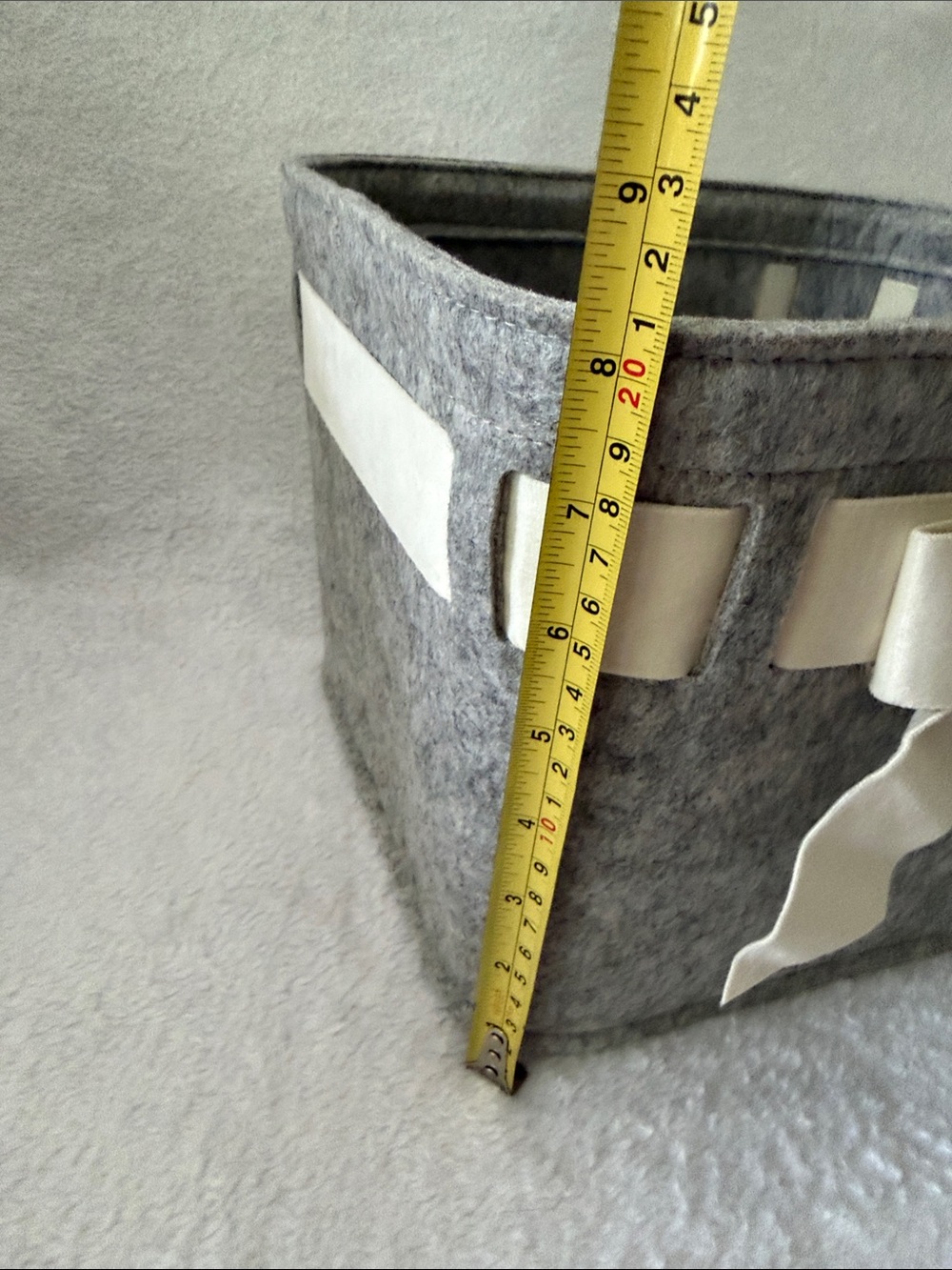 NWOT Gray Felt Storage Basket with Cream Ribbon Bow - Picture 8 of 8